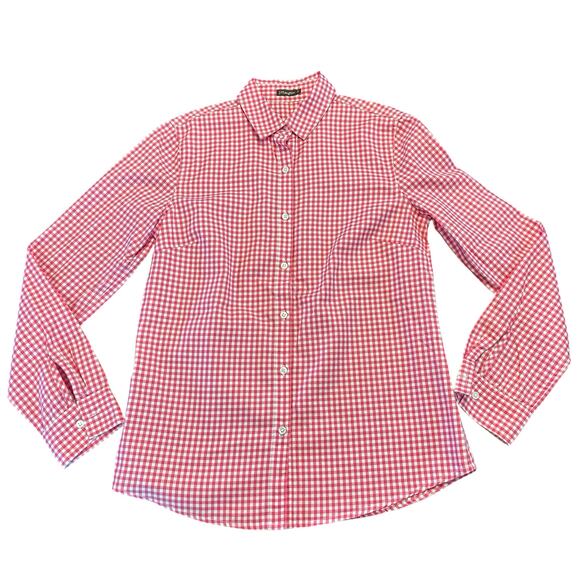J McLaughlin Womens pink white gingham button down shirt Size 2 - Picture 1 of 6